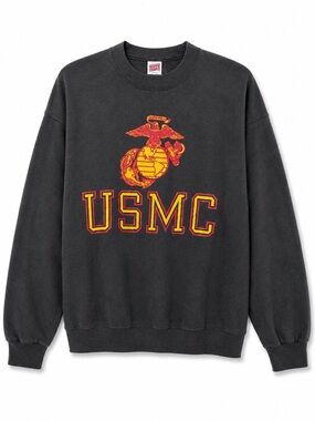 Vintage 80s 90s Soffe USMC Sweatshirt Large Made in USA Washed Black Marine
